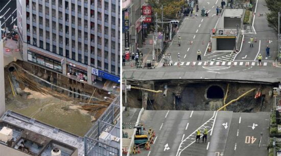 Enorme hundimiento en una calle de Japón