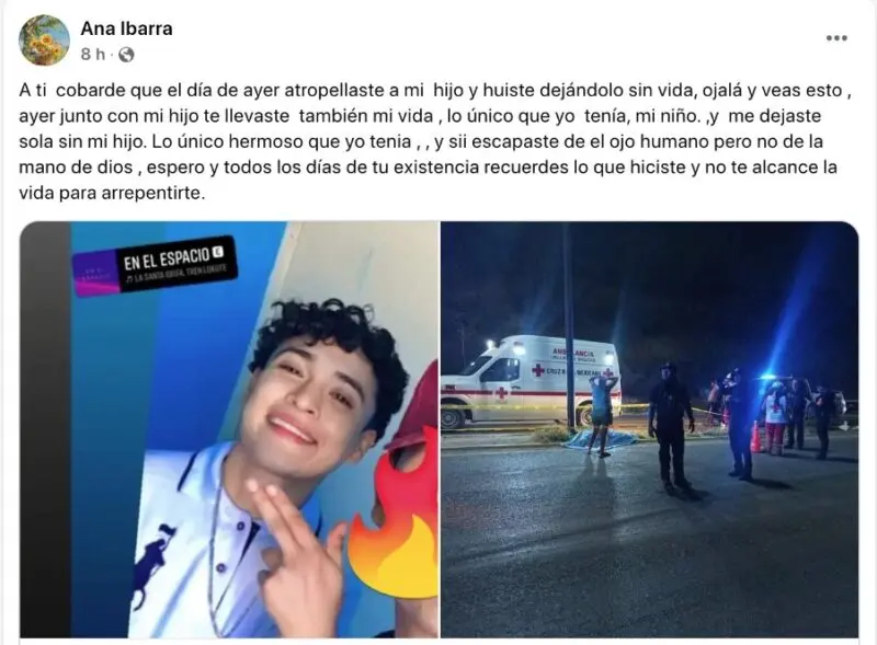 La madre del joven publicó un mensaje a quien huyó y atropelló a su hijo.